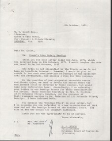 Document - National Trust Collection:  National Trust letters re: status of two verandahs McCrae Street, and Queen's Arms Hotel, 13/07/1972