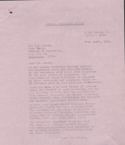 Container - National Trust Collection:  two letters of concern addressed to Town Clerk of Eaglehawk Borough Council re removal of post cast iron verandahs, 20/04/1975