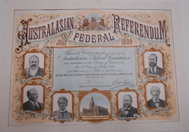 Document - AUSTRALASIAN FEDERAL REFERENDUM CERTIFICATE, 1899