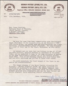 Document - National Trust Collection: Bendigo Pottery (Epsom) Pty Ltd - Two letters from the Bendigo Pottery owners seeking classification of the Kilns and history of the works, 14/10/2025