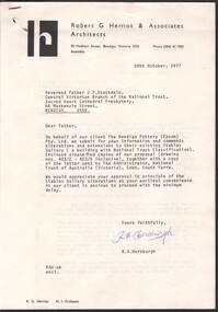 Document - National Trust Collection: Bendigo Pottery (Epsom) Pty Ltd - Two letters providing architectural comment on proposed alterations and extensions to the existing stables buildings, 14/10/2025
