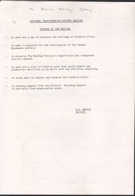 Document - National Trust Collection: Bendigo Pottery (Epsom) Pty Ltd - four-page communications regarding the future of the Bendigo Pottery - secured, 07/1987