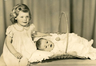 Black and White Photo of Suzanne (12-18 months) and Anthony (5 months) Challen