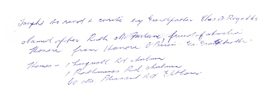 Rear of family history sheet notes