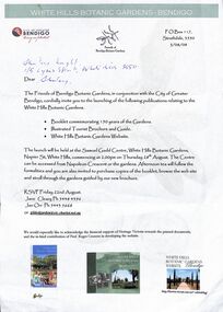 Ephemera - White Hills Swimming Pool - letter of invite to launch of publications in association with pool, 2008