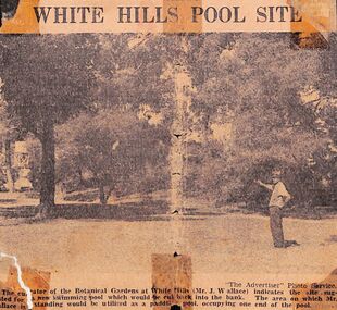 Ephemera - White Hills Swimming Pool - newspaper clipping with image of proposed site for White Hills Pool