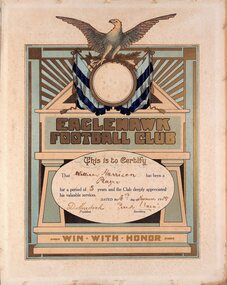 Award - Eaglehawk Football Club 5 year player award, 1939