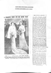 Document - Report of Checcucci-Bishop marriage from Bendigo Advertiser.  1937.  Edith Lunn collection