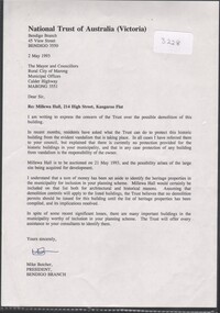 Document - National Trust Collection:  Millewa Hall, 214 High Street, Kangaroo Flat, 1993