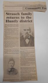Newspaper - Bendigo Advetiser article - Strauch Family returns to Huntly District, 12.04.1989