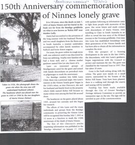 Document - The Ninnes Grave, Robin Hill Estate.  150th Anniversary.  Newspaper reports and typed notes