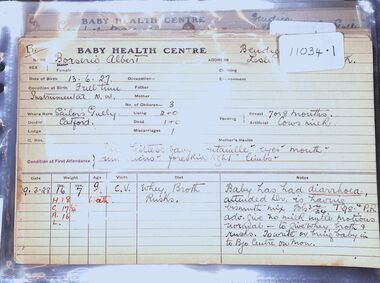 Administrative record - Infant welfare record cards, 1925 - 27