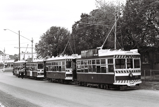 11147.2z The four Birney Cars at Eaglehawk beside Canterbury Park