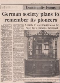 Ephemera - Newspaper clipping relating to German Society donating 1900s bookcase