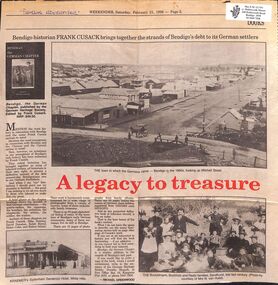 Ephemera - Newspaper clipping relating to German settlers in Bendigo