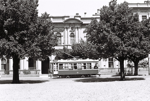 11147.3ai Birney Car Tram passes the School of Mines in McRae St heading to the fountain