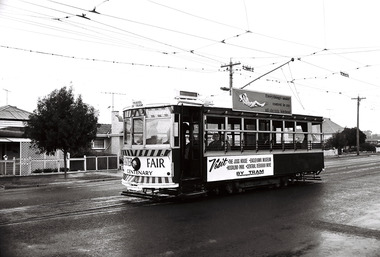 11147.5a Birney car decked out in advertising for the Bendigo Easter Fair