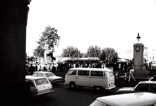 11147.6o Tram and large crown in front of the Eaglehawk Town Hall
