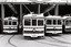 11147.6ag Four trams and one driver at the depot TMS Bendigo Tour 24 March 1968
