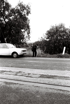 11147.7h The photographer in Thunder Street North Bendigo, railway line in the background