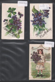 Postcard - Mabel Tully Collection: Three birthday postcards with a common theme of violets