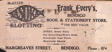 Ephemera - Blotting page from Frank Every's store, Bendigo