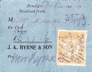 Ephemera - Invoices associated with J. K. Byrne, Bendigo, 1946