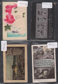 Postcard - Mabel Tully Collection: Four postcards - three for Mabel's birthday and a Christmas postcard