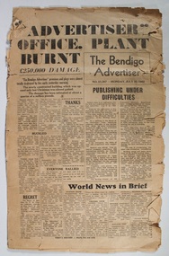 Newspaper - Bendigo Advertiser Fire Addition, 30/07/1962