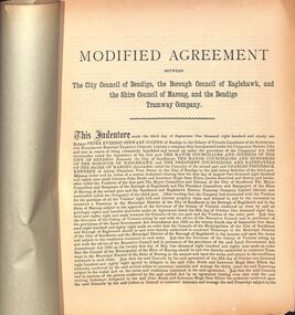 Booklet - Bendigo Tramways Agreement between City of Bendigo, Borough of Eaglehawk, Shire of Marong and Bendigo Tramway Company