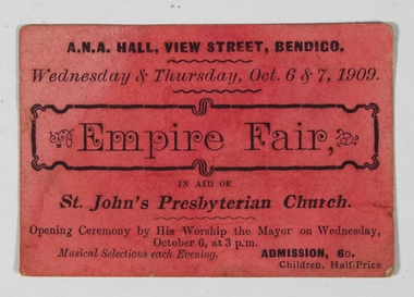 Ephemera - Empire Fair Advertising card, 1909