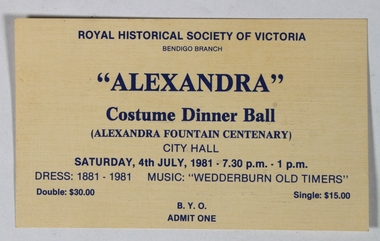 Ephemera - Alexandra Costume Dinner Ball Invitation, 1981