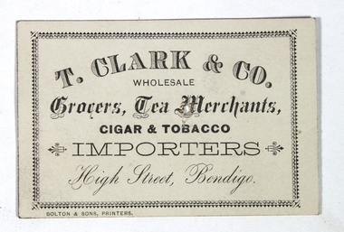 Ephemera - T. Clark & Co Importers Card, 1891
