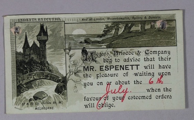 Ephemera - Mr. Espenett calling card, 1887