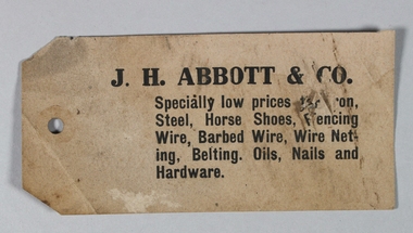 Ephemera - J.H. Abbott Tag