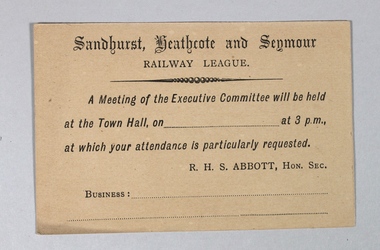 Ephemera - Sandhurst, Heathcote and Seymour Railway league