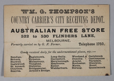 Ephemera - WM. G. Thompson's Card, 1891