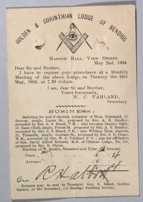 Ephemera - GOLDEN AND CORINTHIAN LODGE OF BENDIGO, 02/05/1904