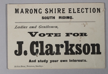 Ephemera - Vote For J. Clarkson - cards, 1901