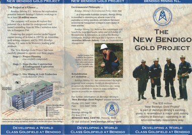 Flyer - Kangaroo Flat Gold Mine Collection: New Bendigo Gold Project, Bendigo Mining NL, P.O. Box 2113, Mail Centre, Not dated