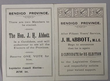 Decorative object - Re-Elect J. H. Abbott - Card, 1904