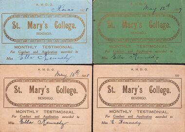 Certificate - Bourke Collection: St Marys Testomonial Certificates awarded to Ella Kennedy, 1950