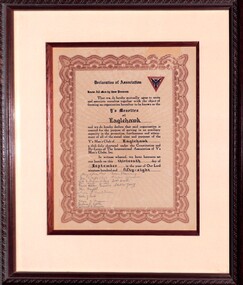 Certificate - Y Service Clubs Charter - Eaglehawk, Declaration of Association, 13/09/1958