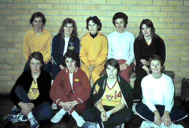 1974 Bendigo YMCA Volleyball Team at the Country Chamionships in the Latrobe Valley.