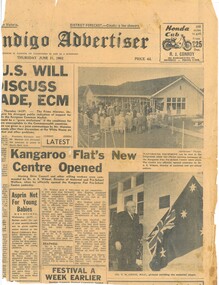 Newspaper - Edith Perry Collection:  Newspaper article Bendigo Advertiser 21/06/1962 covering the opening of the new Kangaroo Flat Pre-School, 1962