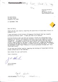 Document - Edith Perry Collection:  State Bank of Victoria in Kangaroo Flat, 1992