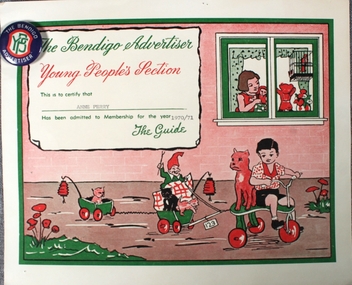 Certificate - The Bendigo Advertiser Young Peoples Section, 1970