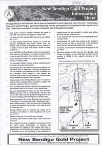 Document - Kangaroo Flat Gold Mine Collection: New Bendigo Gold Project Information Sheet