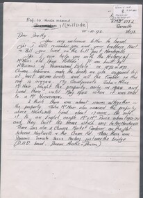 Document - Edith Perry Collection: Letter dated 15/10/1992 the author's (Ian Burkinshaw) reminisces of Kangaroo Flat, 15/10/1992