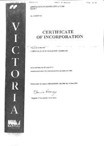 Document - Certificate of Incorporation Eaglehawk Y Service Club, 12.06.2019